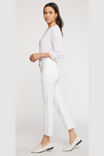 N.Y.D.J Marilyn Straight Ankle Jean. Women's cropped jeans with button & zip fastening, pockets, and a crisp white finish.