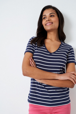 An image of the Crew Clothing Breton V Neck T-Shirt
