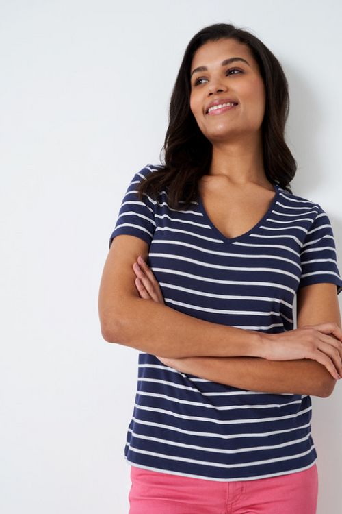An image of the Crew Clothing Breton V Neck T-Shirt