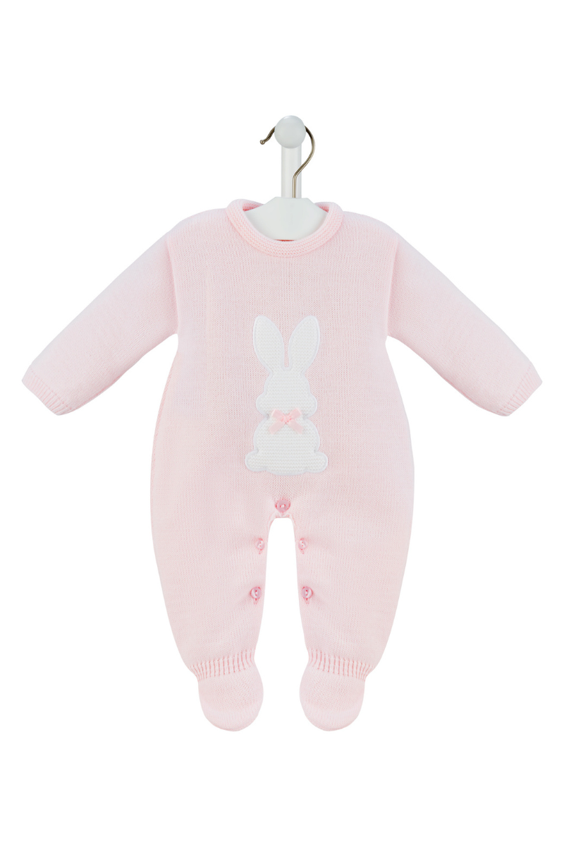 An image of the Dandelion Knitted Bunny Onesie With Satin Neck Bow