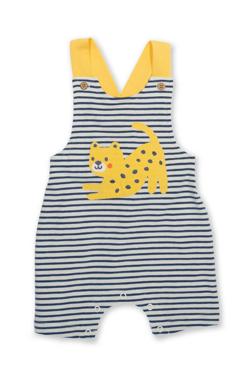 Kite Dungarees. A pair of striped dungarees with leopard applique. 