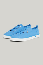 An image of the Tommy Hilfiger Enamel Flag Canvas Trainers in the colour Blue Spell.