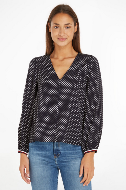 An image of the Tommy Hilfiger Polka Dot V Blouse