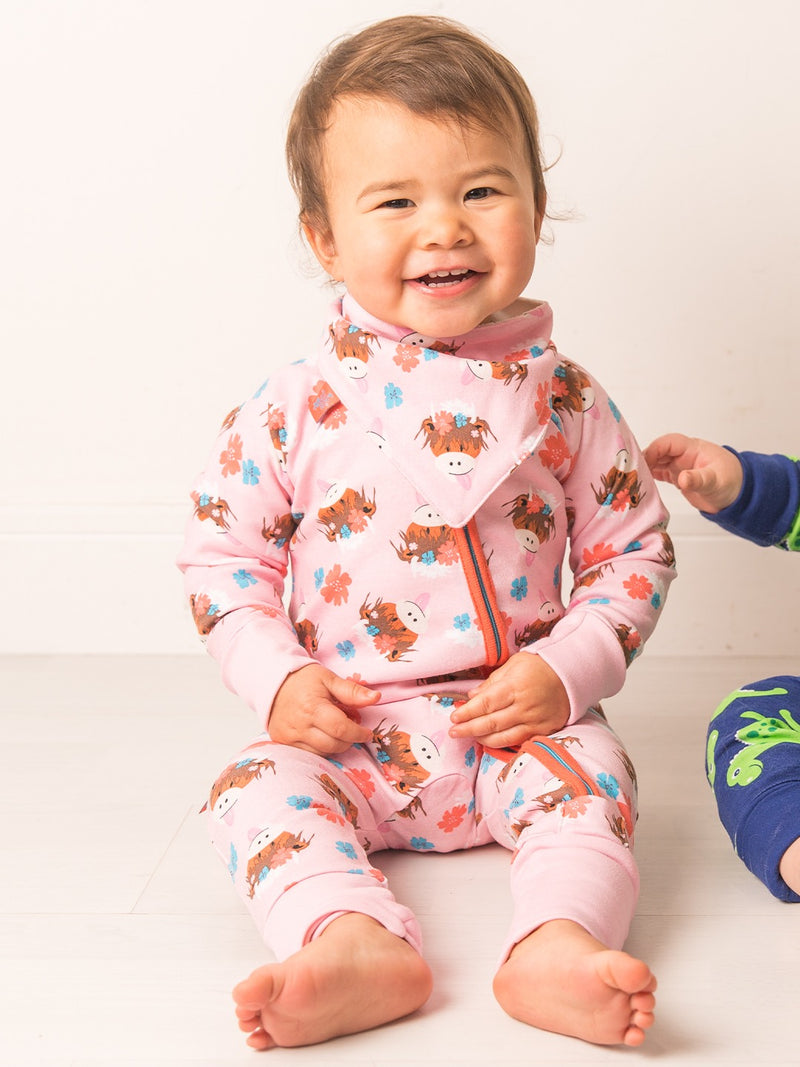 An image of the Blade & Rose Bonnie Highland Cow Zip Up Romper