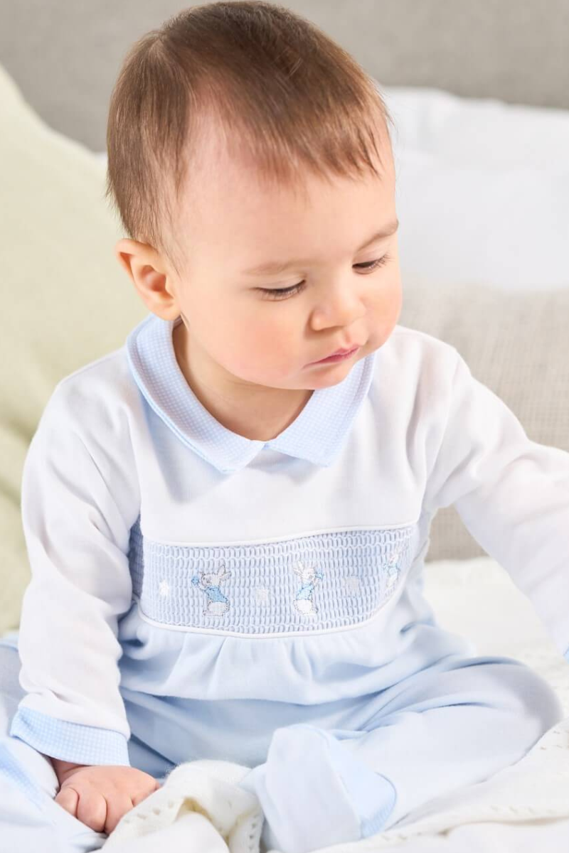 An image of the Dandelion Clothing Bunny & Star Smocked Sleepsuit