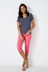 An image of the Crew Clothing Breton V Neck T-Shirt