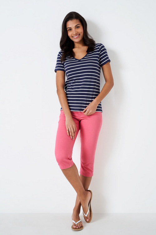 An image of the Crew Clothing Breton V Neck T-Shirt
