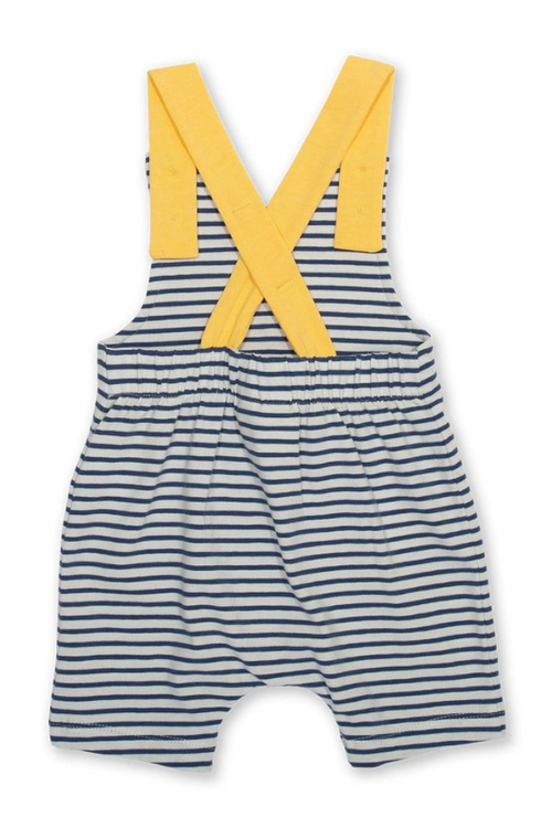Kite Dungarees. A pair of striped dungarees with leopard applique.