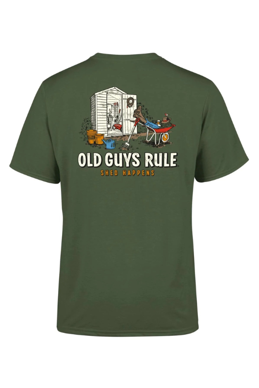 An image of the Old Guys Rule Shed Happens III T-Shirt