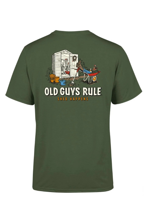 An image of the Old Guys Rule Shed Happens III T-Shirt
