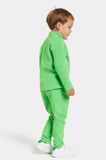 Didriksons Monte Jacket. A boys mid-layer jacket in green with zip fastening, chin guard, and a thermal fleece finish
