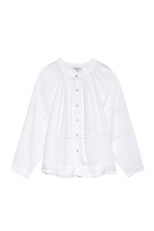 Rails Frances Blouse. A breathable, linen blouse with relaxed sleeves, button fastening and stylish pleating detail