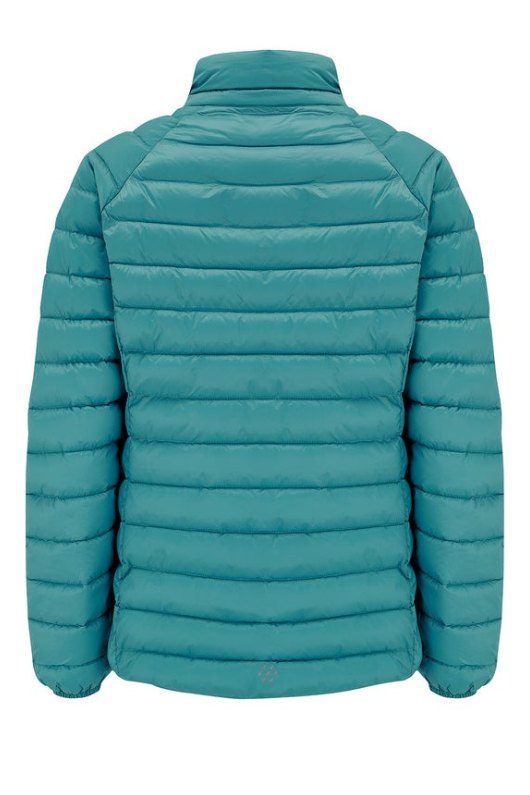 Mac in a Sac LDS Synergy Jacket. A lightweight packable jacket, comes with a sack for storage. This jacket has thermolite filling and reflective detailing and is in the colour Soft Teal.