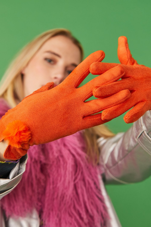 An image of the Jayley Suede Faux Pom Glove