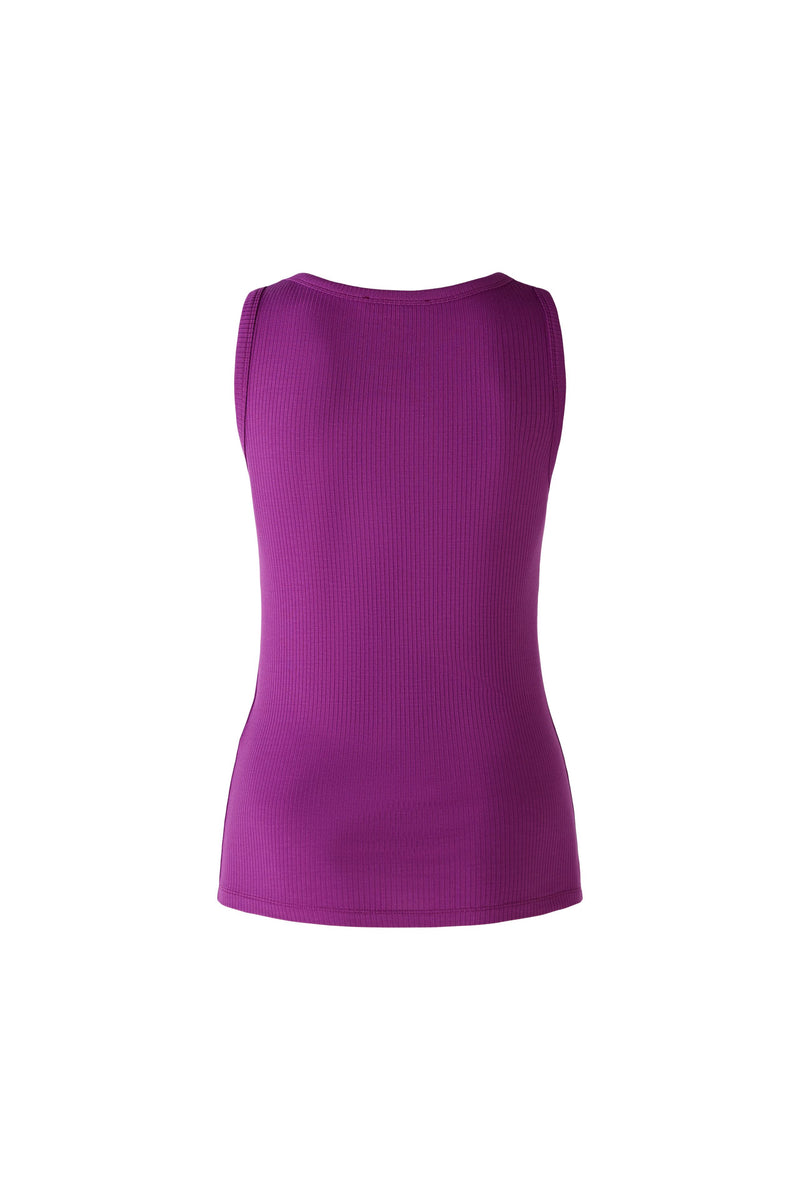 Oui Vest Tee. A slim fit, sleeveless vest with round neck and stretchy material in a bold purple shade.