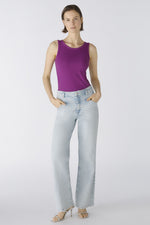 Oui Vest Tee. A slim fit, sleeveless vest with round neck and stretchy material in a bold purple shade.