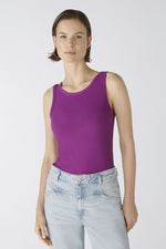 Oui Vest Tee. A slim fit, sleeveless vest with round neck and stretchy material in a bold purple shade.