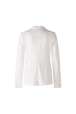 Oui Blazer. A white narrow cut blazer with lapel collar, shoulder pads, pockets, and 2-button fastening.