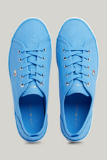 An image of the Tommy Hilfiger Enamel Flag Canvas Trainers in the colour Blue Spell.