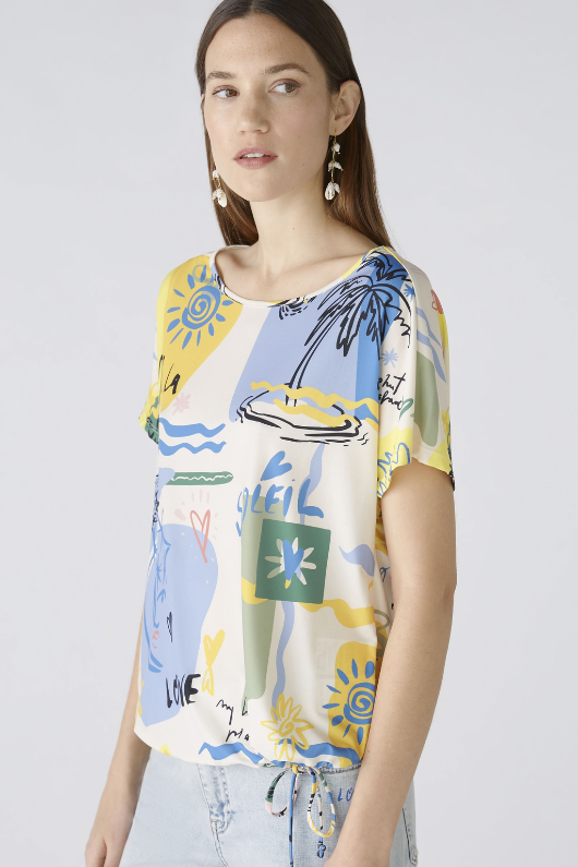 An image of the Oui Multi Print Short Sleeve Blouse