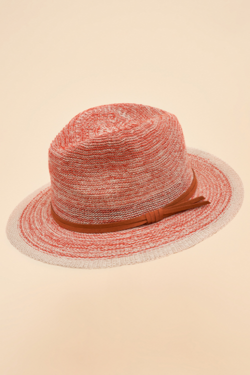 Powder Natalie Hat. A chic cotton & polyester hat in a pink terracotta colour with an orange band