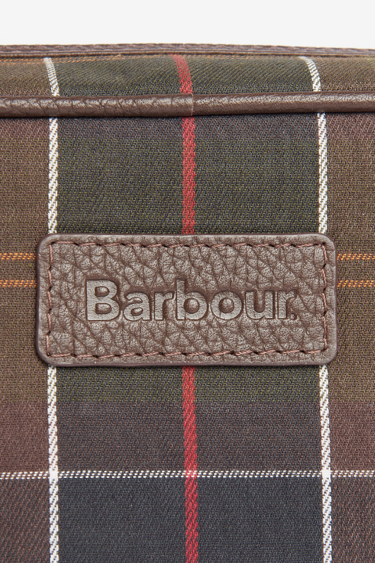 An image of the Barbour Tartan Leather Washbag