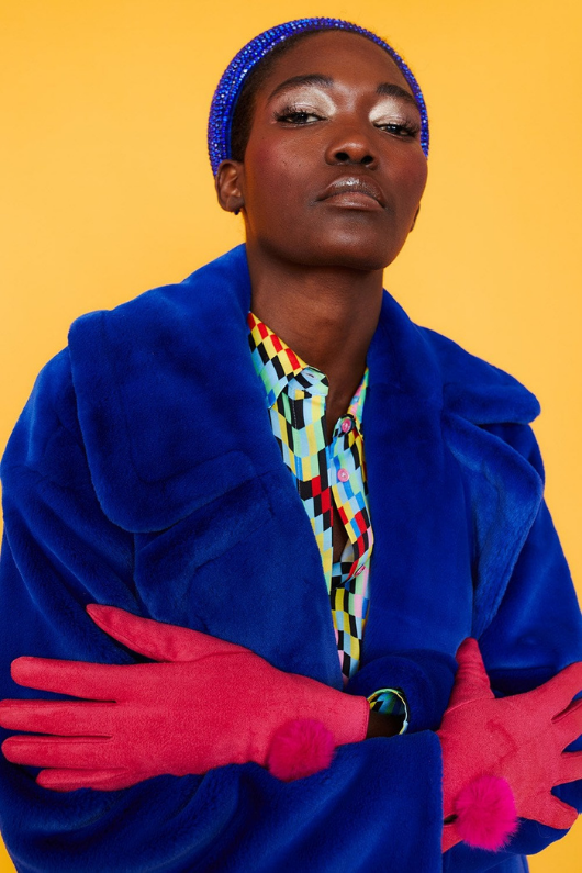 An image of the Jayley Suede Faux Pom Glove