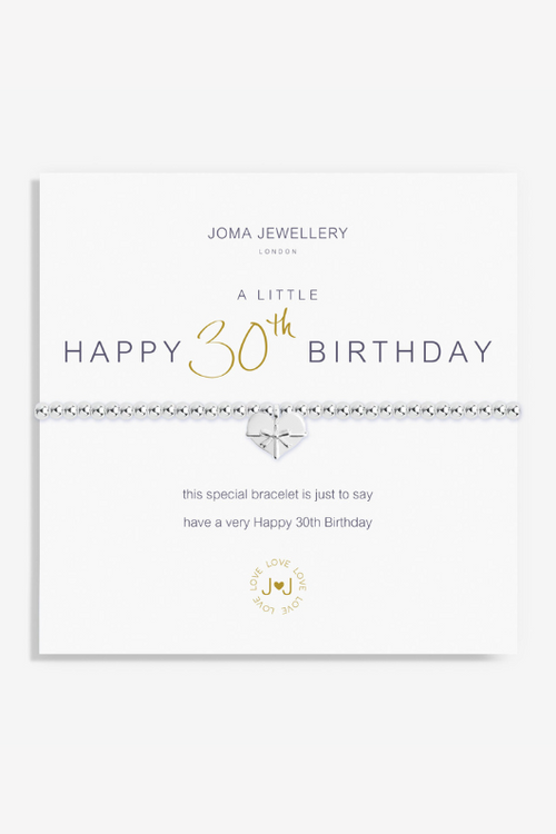 An image of the Joma Jewellery 'Happy 30th Birthday' Bracelet in the colour Silver.