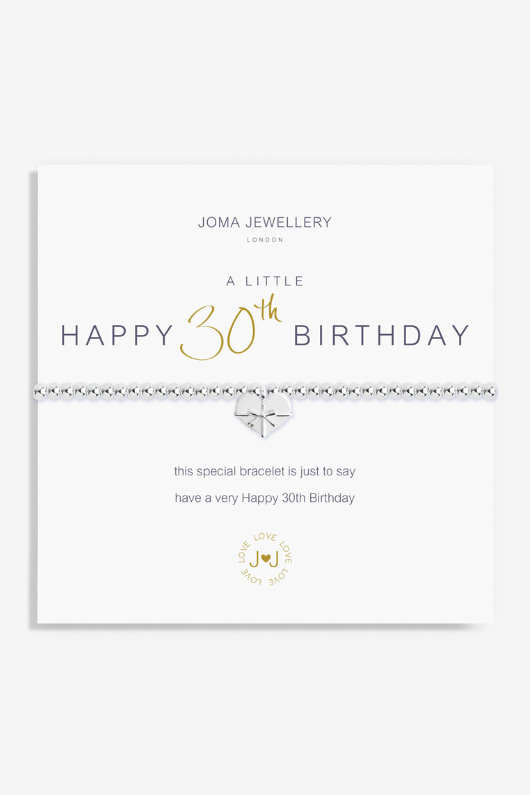 An image of the Joma Jewellery 'Happy 30th Birthday' Bracelet in the colour Silver.
