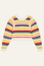 BA&SH Romy Cardigan. A reversible, knit jumper with multi-coloured stripes and a cropped design