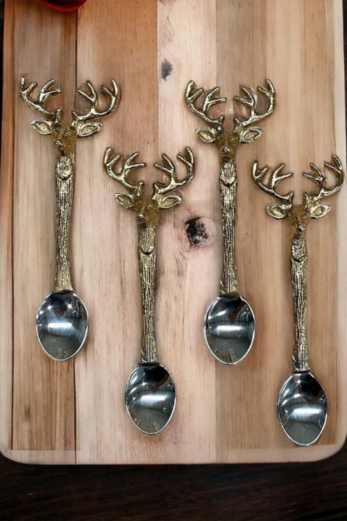 An image of the Orchid Designs Set of 4 Champagne Gold Stag Spoons.