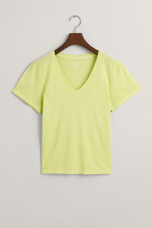 An image of the Gant Sunfaded V-Neck T-Shirt in the colour Pastel Lime.