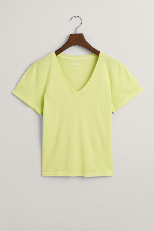 An image of the Gant Sunfaded V-Neck T-Shirt in the colour Pastel Lime.