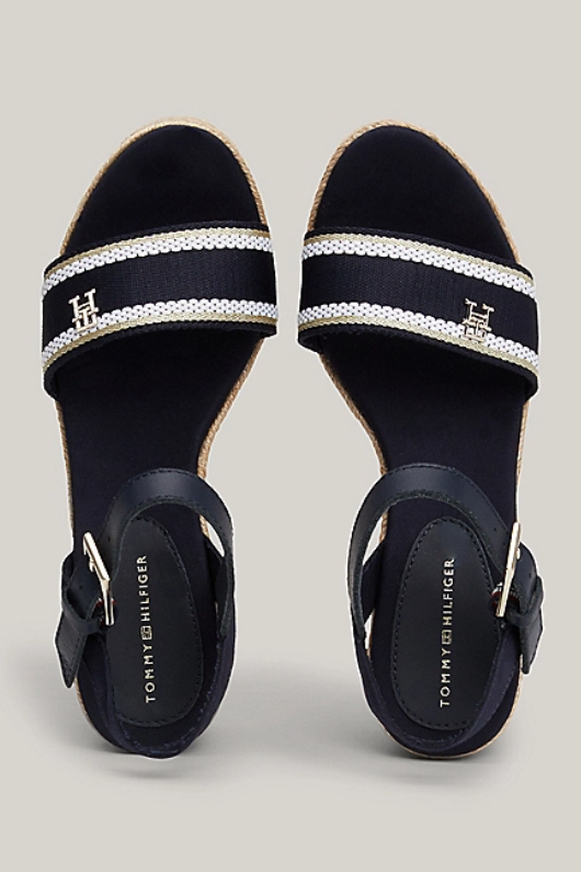 An image of the Tommy Hilfiger Webbing Strap Rope Detail Wedge Sandals in the colour Space Blue.