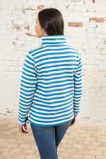 Lighthouse Haven Jersey Sweatshirt. A relaxed fit sweatshirt with a cosy funnel neck with half front popper fastening and a classic stripe design