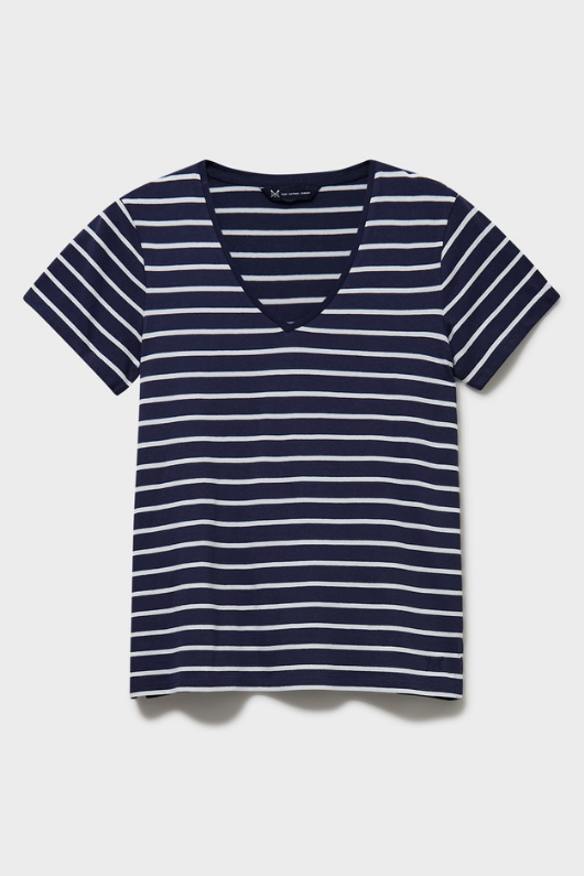 An image of the Crew Clothing Breton V Neck T-Shirt