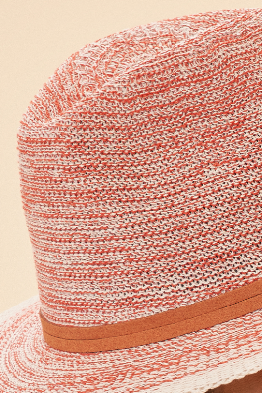 Powder Natalie Hat. A chic cotton & polyester hat in a pink terracotta colour with an orange band