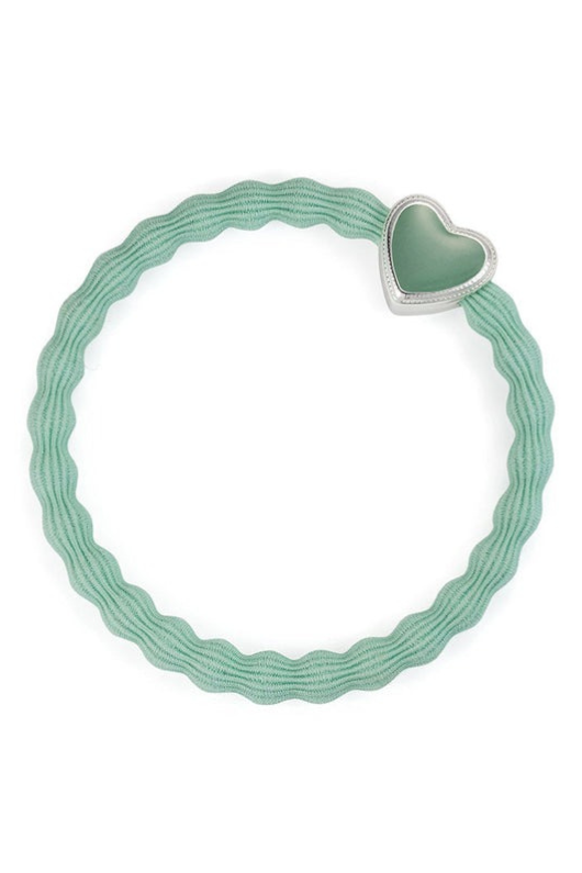 An image of the By Eloise Mint Enamel Silver Heart Elastic Hairband