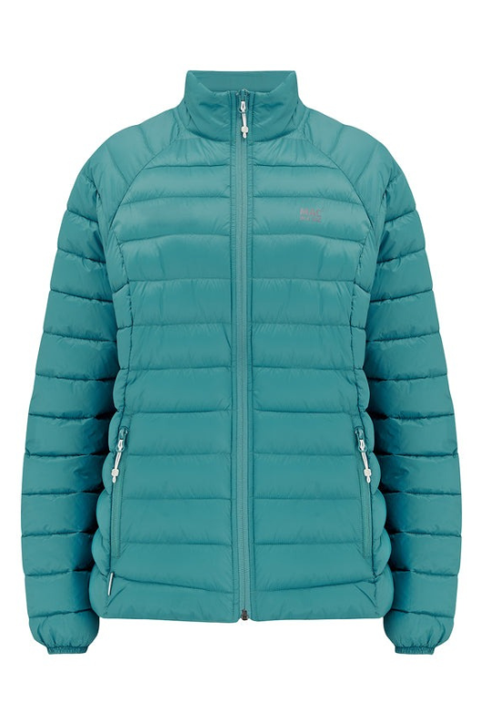 Mac in a Sac LDS Synergy Jacket. A lightweight packable jacket, comes with a sack for storage. This jacket has thermolite filling and reflective detailing and is in the colour Soft Teal.