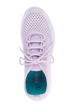 Emu Miki Wool Trainer. A lightweight, breathable trainer with mesh and wool upper, and white sole. This shoe is in the colour Orchid.