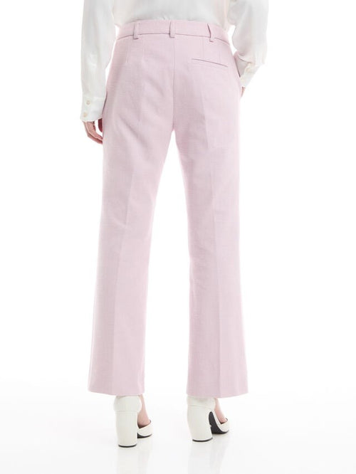 Marella Nevada Trousers. A pair of light pink slim fit, flared hem trousers with high waist and zip fastening.