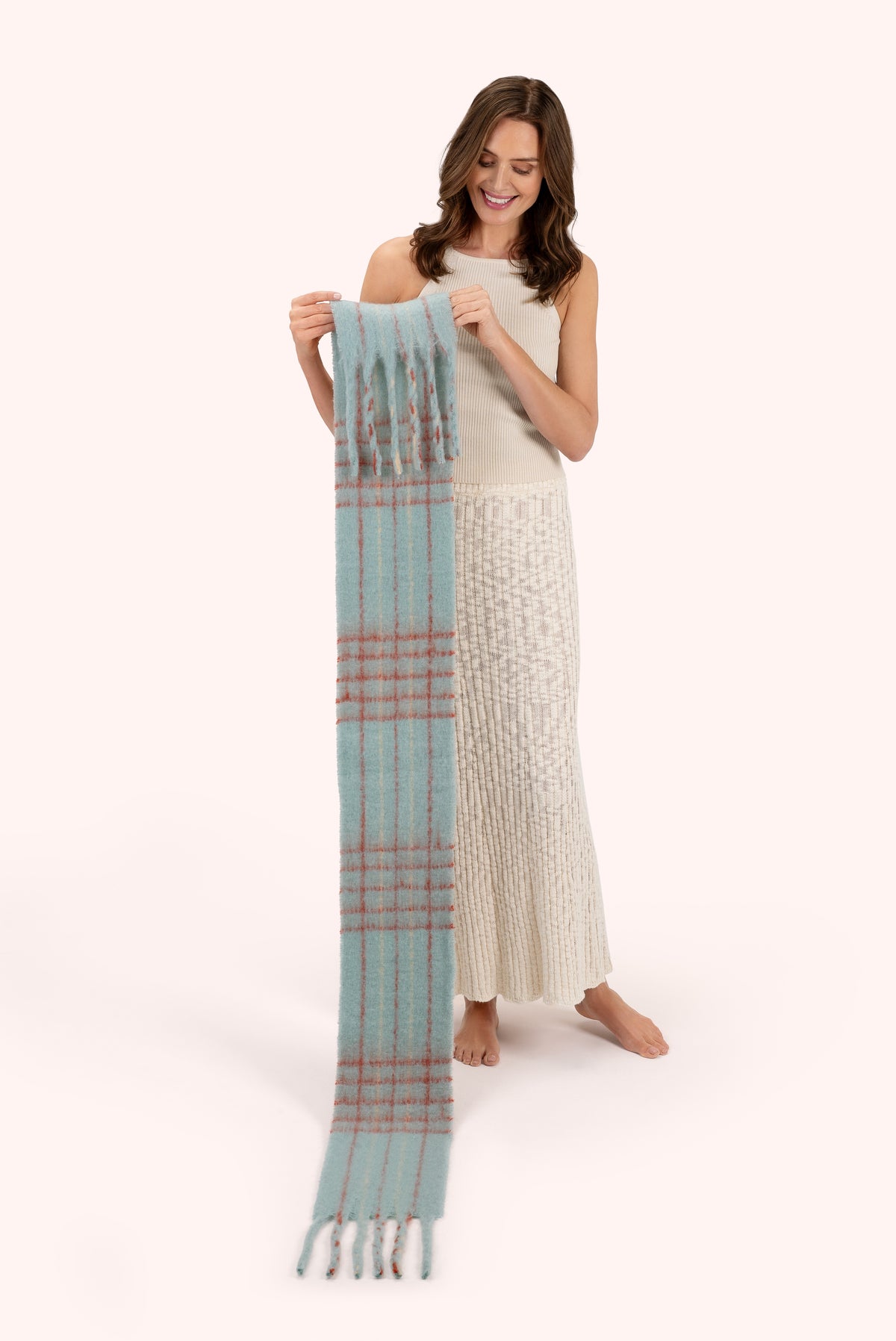 An image of the Powder Angelica Cosy Scarf - Ice/Tangerine
