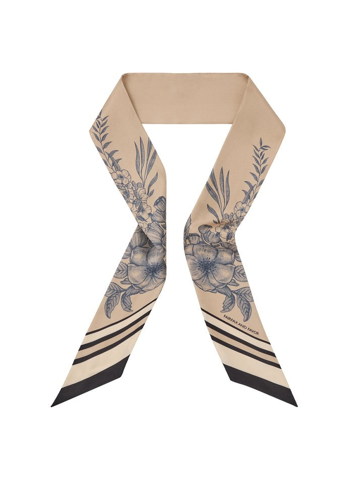 An image of the Fairfax & Favor Fairfax & Favor Mannington Twill Silk Scarf Beige/Navy/Black