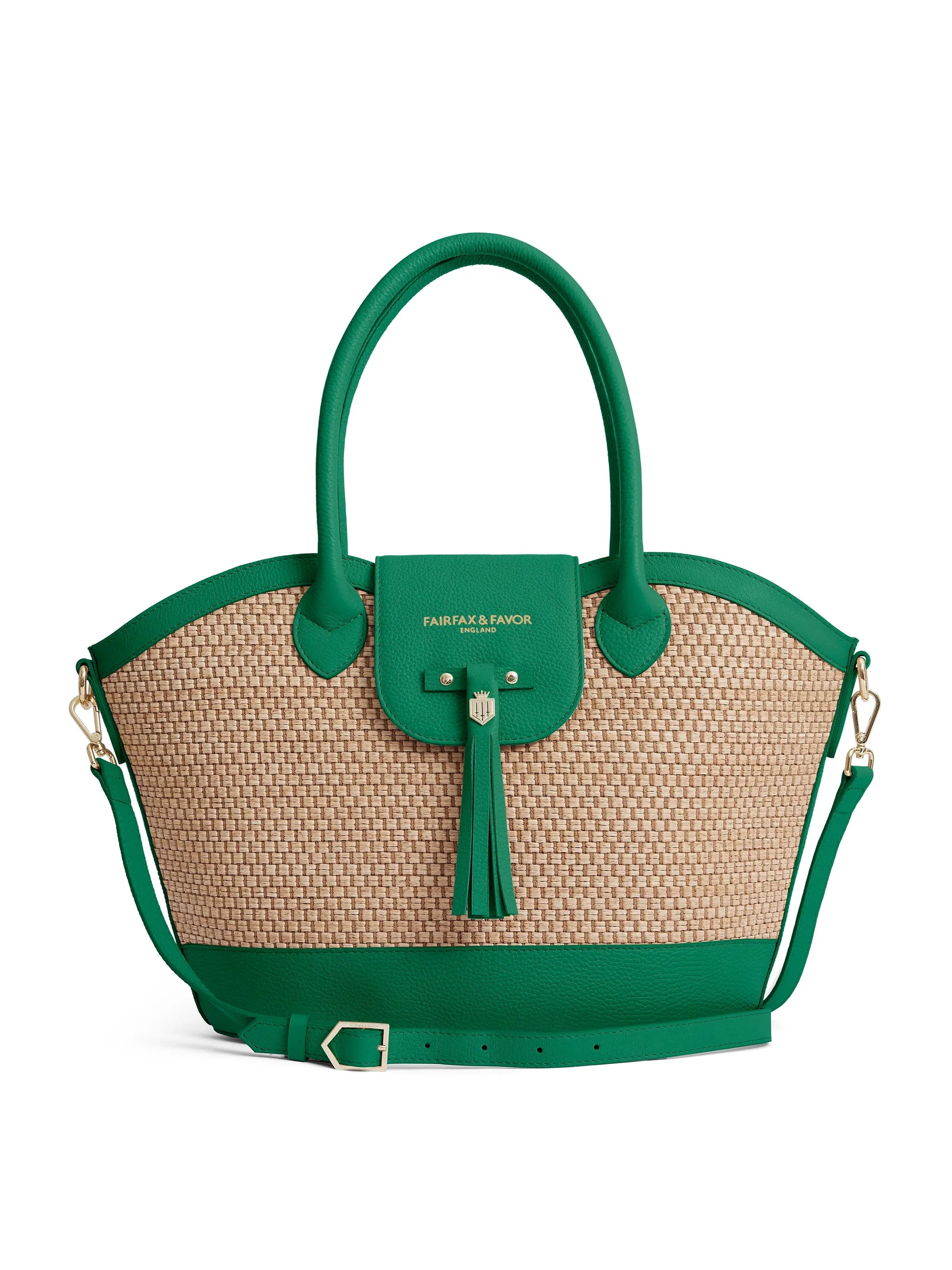 Fairfax & Favor Windsor Basket Bag Clover Green Leather