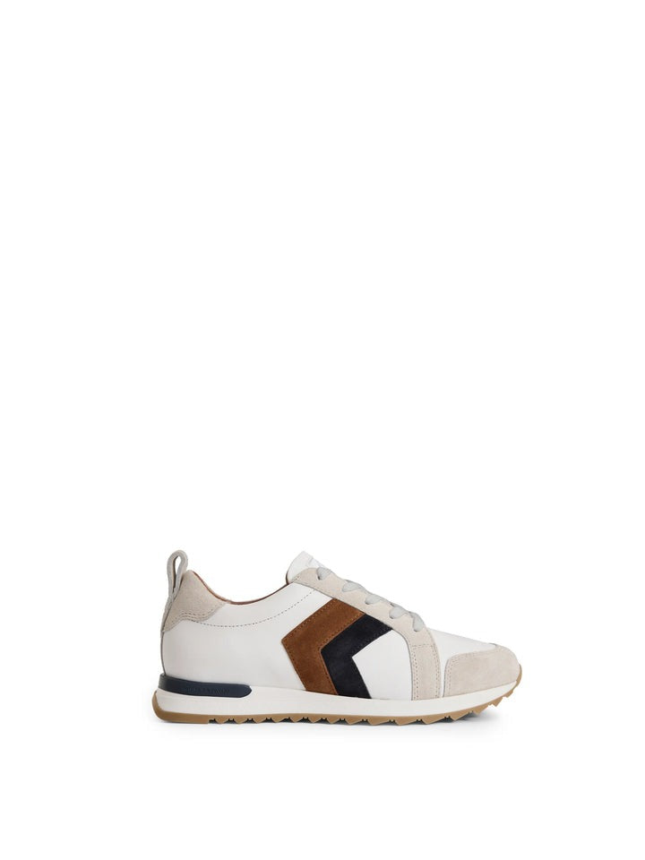 An image of the Fairfax & Favor Fairfax & Favor Xandra Trainer White Leather with Tan/Navy