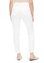 Betty Barclay Casual Trousers. Slim fit trousers with a mid rise waist, patch pockets and a plain off white design.