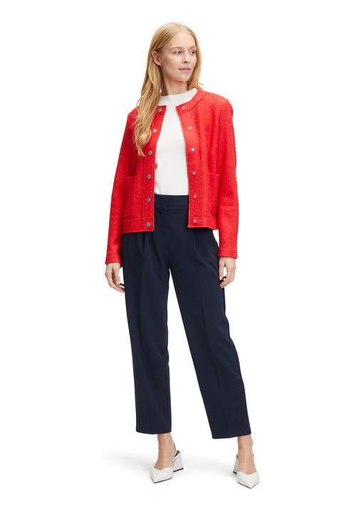 An image of the Betty Barclay Blazer in red, with long sleeves, press stud fastening and patch pockets.