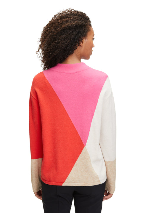 An image of the Betty Barclay Abstract Jumper, with roll neck, long sleeves, and multicoloured print.