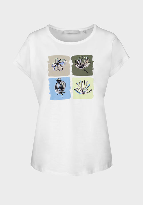 Bianca Julie T-Shirt. A white short sleeve T-shirt with round neckline and floral motif print.