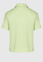 Bianca Button Through Alice Shirt. A short sleeve green shirt with shirt collar and button fastenings.